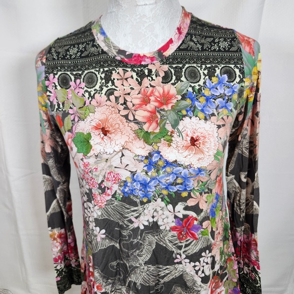 JOHNNY WAS LOS ANGELES Womens XS Long Sleeve Cranes Floral Print Bamboo Viscose - Picture 3 of 9
